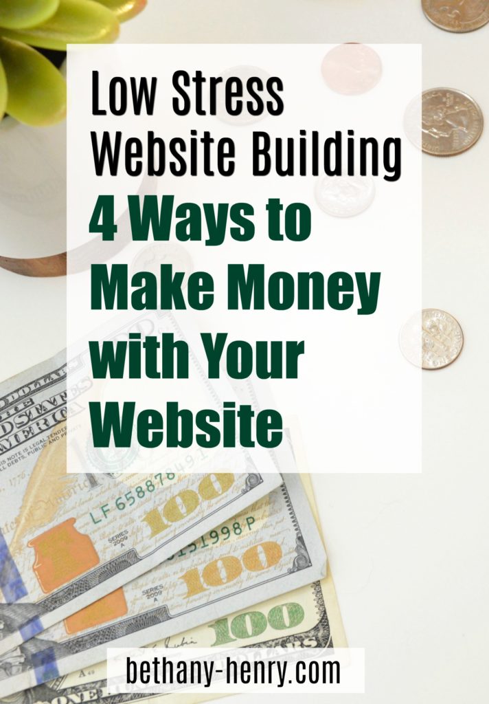 Low Stress Website Building: 4 Ways to Make Money with Your Website
Title with picture of money with a potted cactus